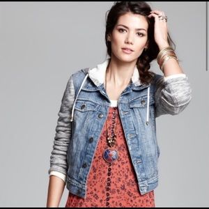 Free People distressed denim sweatshirt jacket M